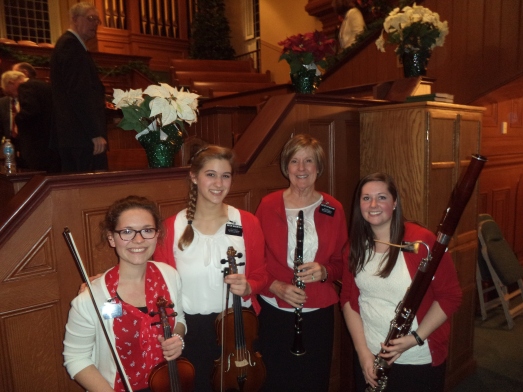 Missionary Christmas Concert Instrumental Quartet:  Sister Schneider-Violin,  Sister Groeneveld-Viola,  Sister Sutherland-Clarinet, Me - Bassoon! :) 