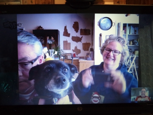 Christmas Day Skyping: Parents and the dog